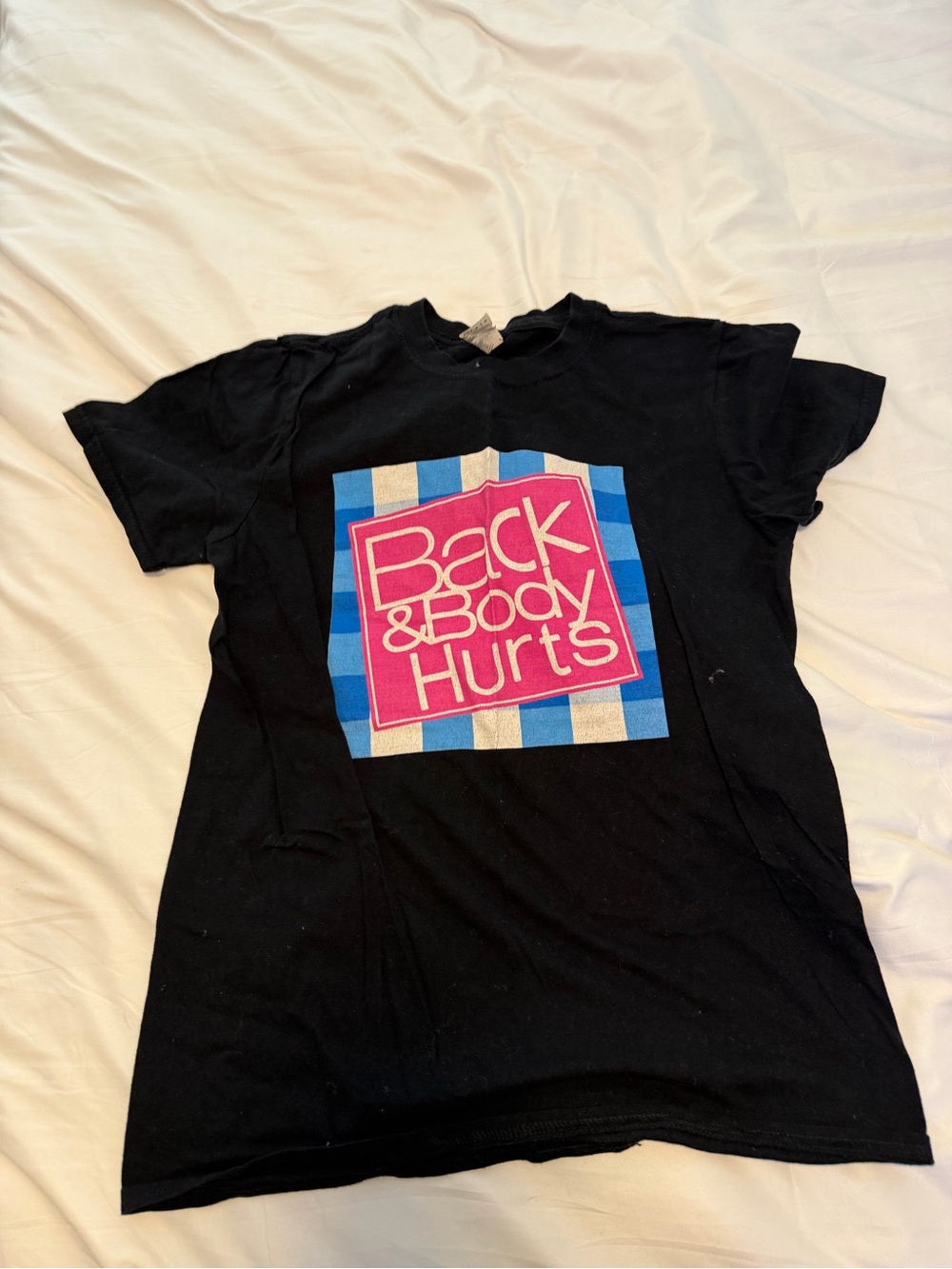 Gildan Black T‑Shirt with Blue and Pink Graphic